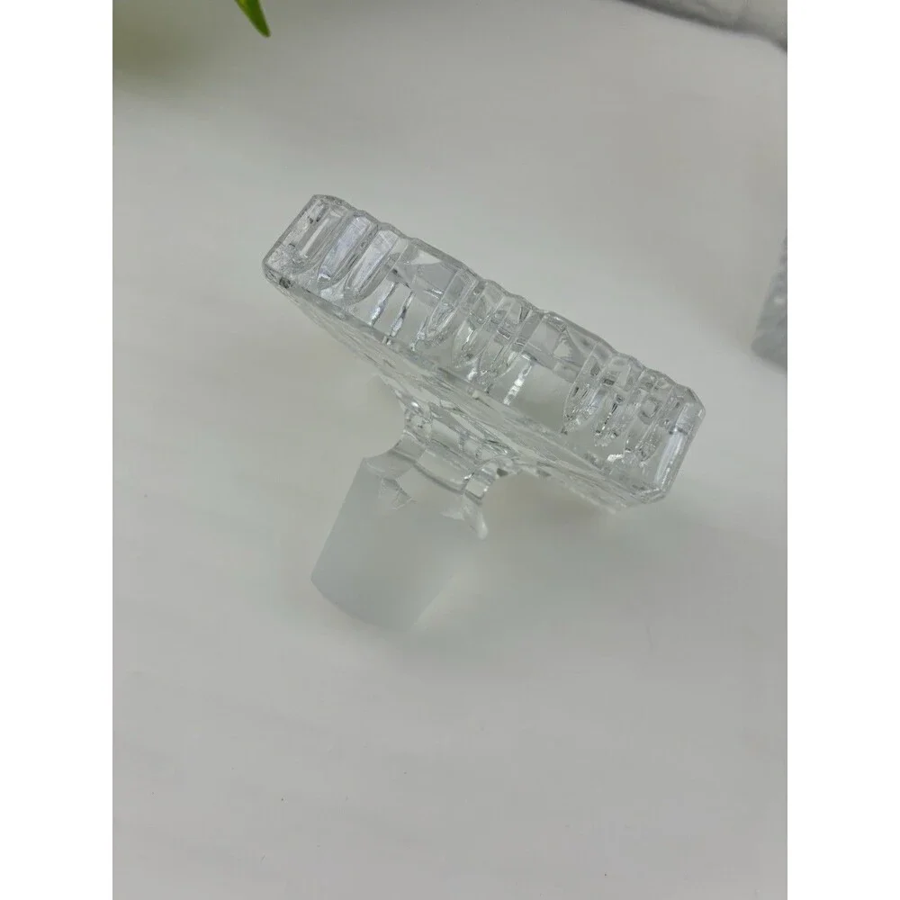 Cut Crystal Decanter Square Diamond Cut 16 Point Star Base w Faceted Stopper Vtg